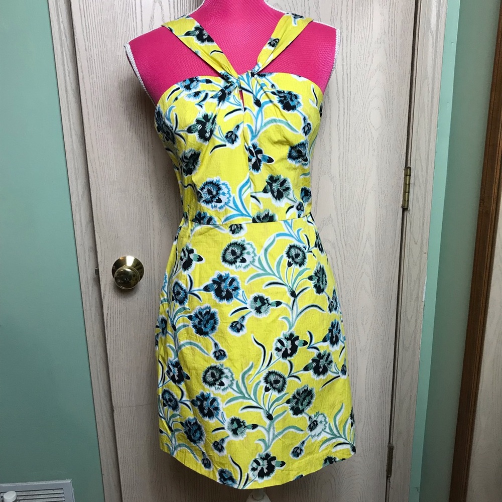 Topshop Sunshine Yellow and Blue Floral Dress Sz 8